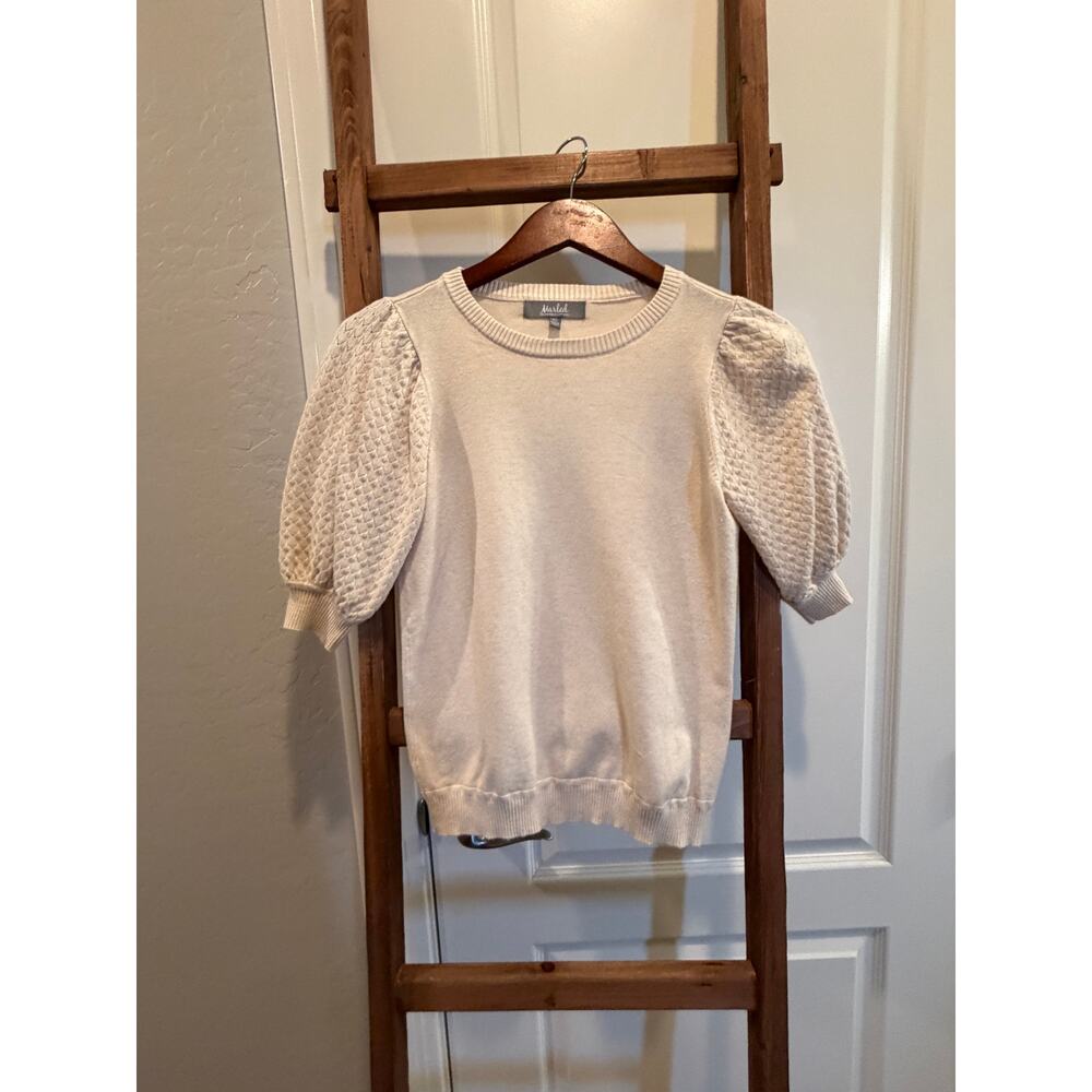 Marled Reunited Clothing Puff textured Sleeve Sweater Cream XS